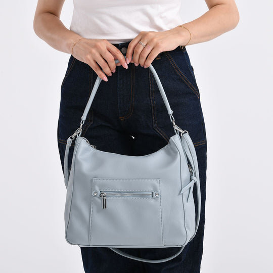 Crossbody-Tasche mit mehreren Reißverschlusstaschen, 31x13x28 cm, Blau