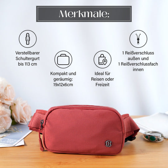 Nylon-Gürteltasche mit Hauptfach und Innentasche, verstellbarer Hüftgurt und Schnellverschluss, 19x12x6 cm, Schwarz