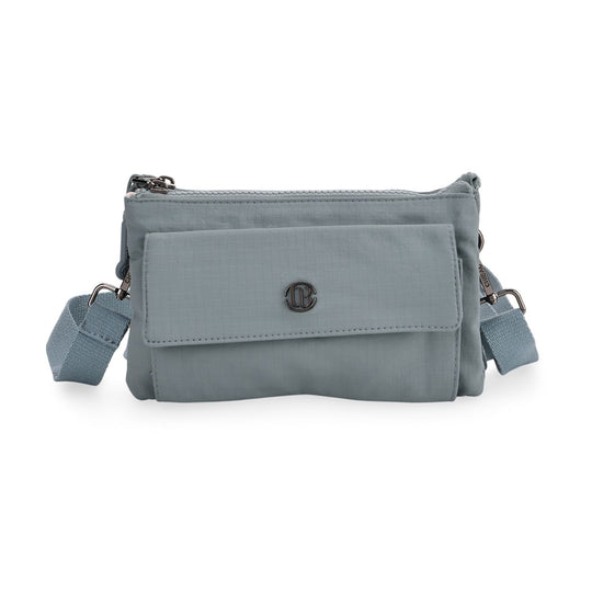 Crossbody-Tasche aus Nylon, mit mehreren Reißverschlussfächern und verstellbarem Schulterriemen, 20x12x3.5 cm, Taubenblau