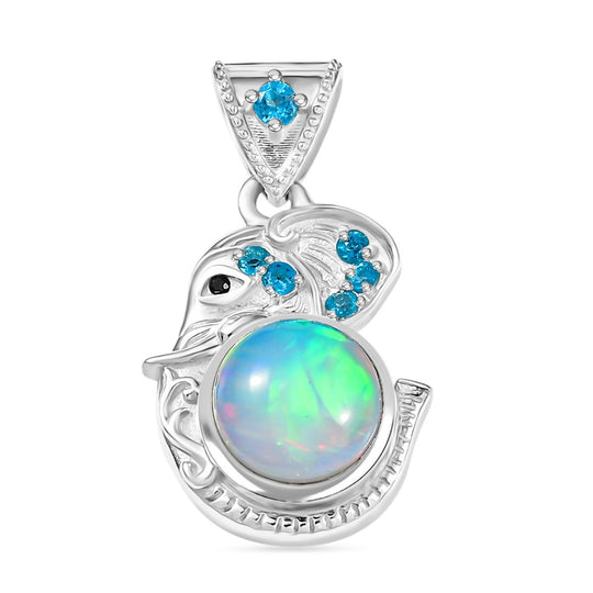 AA Natürlicher, äthiopischer Welo Opal, Neon Apatit Anhänger 925 Silber rhodiniert ca. 1.38 ct