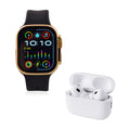 I20 Ultra 2 Max Suit - 10-in-1 Smartwatch-Komplettset mit Smartwatch, Gold-Drehkrone, Kopfhörern, Displayschutz, Ladekabel und 7 Wechselarmbändern, goldfarben