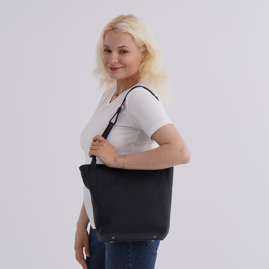 Echtleder-Tote-Bag mit Magnetverschluss-Außentasche und geräumigem Innenfach, 34x14x29 cm, Pink