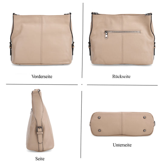 Echtleder-Crossbody-Tasche aus geprägtem Leder, verstellbarer Schulterriemen (ca. 120 cm), 32x12x25 cm, Grau
