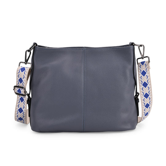 Echtleder-Crossbody-Tasche aus geprägtem Leder, verstellbarer Schulterriemen (ca. 120 cm), 32x12x25 cm, Grau