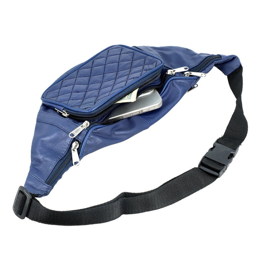 Gürteltasche aus 100 % Echtleder mit Stepp-Design, verstellbarer Riemen, Braun