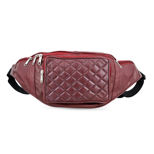 Gürteltasche aus 100 % Echtleder mit Stepp-Design, verstellbarer Riemen, Braun