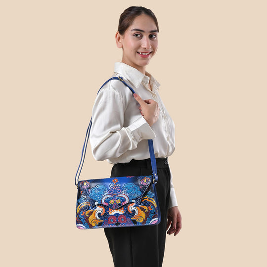SUKRITI handbemalte Echtleder Tasche mit Prägung 32 x 6 x 19 cm, Braun
