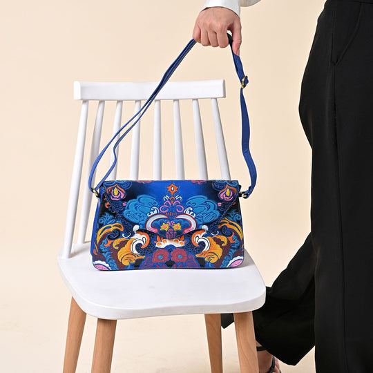 SUKRITI handbemalte Echtleder Tasche mit Prägung 32 x 6 x 19 cm, Braun