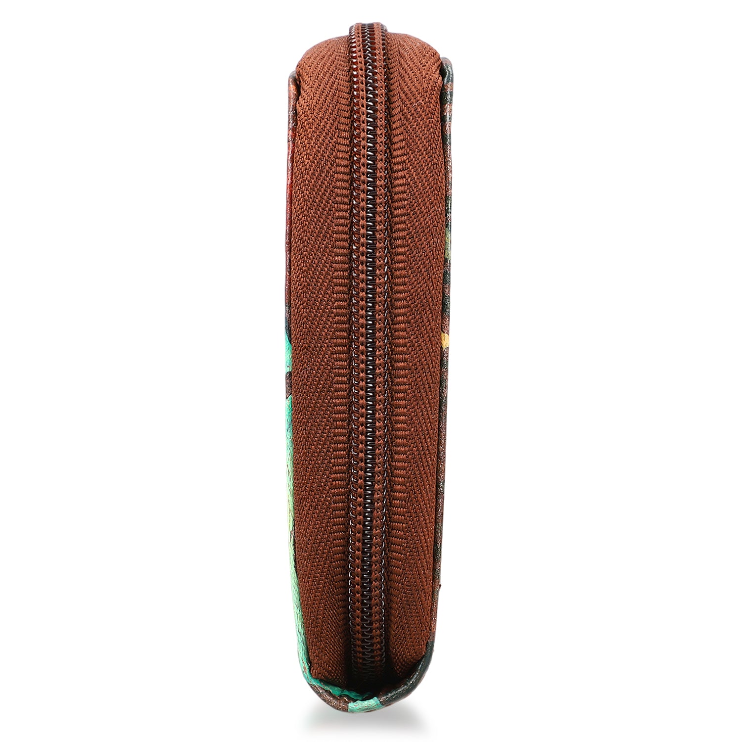 Handbemalte Leder Geldbörse RFID, Braun, 22.8 x 2.5 x 12.7 cm
