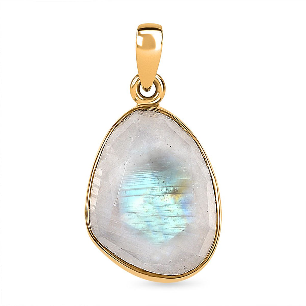 Regenbogen Mondstein Anhänger 925 Silber Gelbgold Vermeil