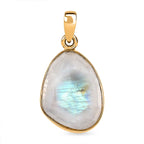 Regenbogen Mondstein Anhänger 925 Silber Gelbgold Vermeil