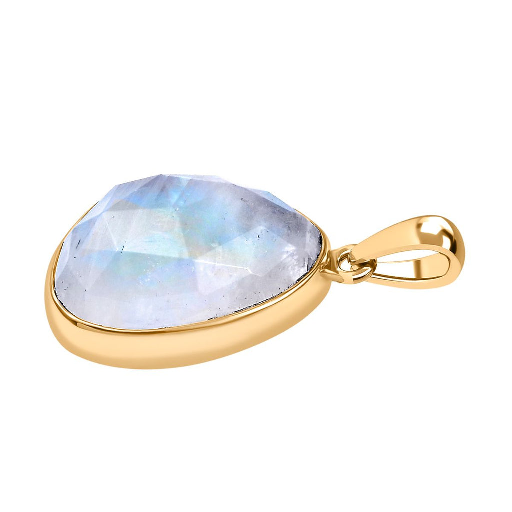 Regenbogen Mondstein Anhänger 925 Silber Gelbgold Vermeil