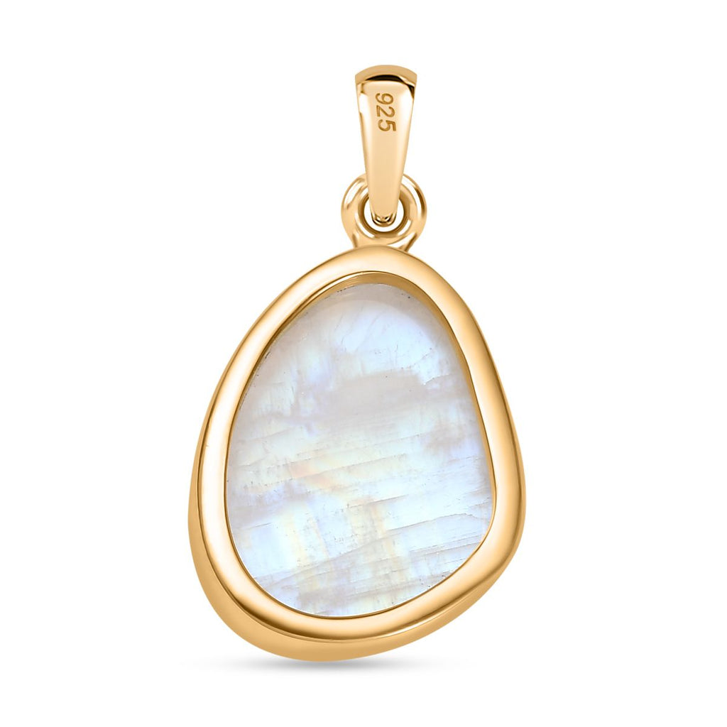 Regenbogen Mondstein Anhänger 925 Silber Gelbgold Vermeil