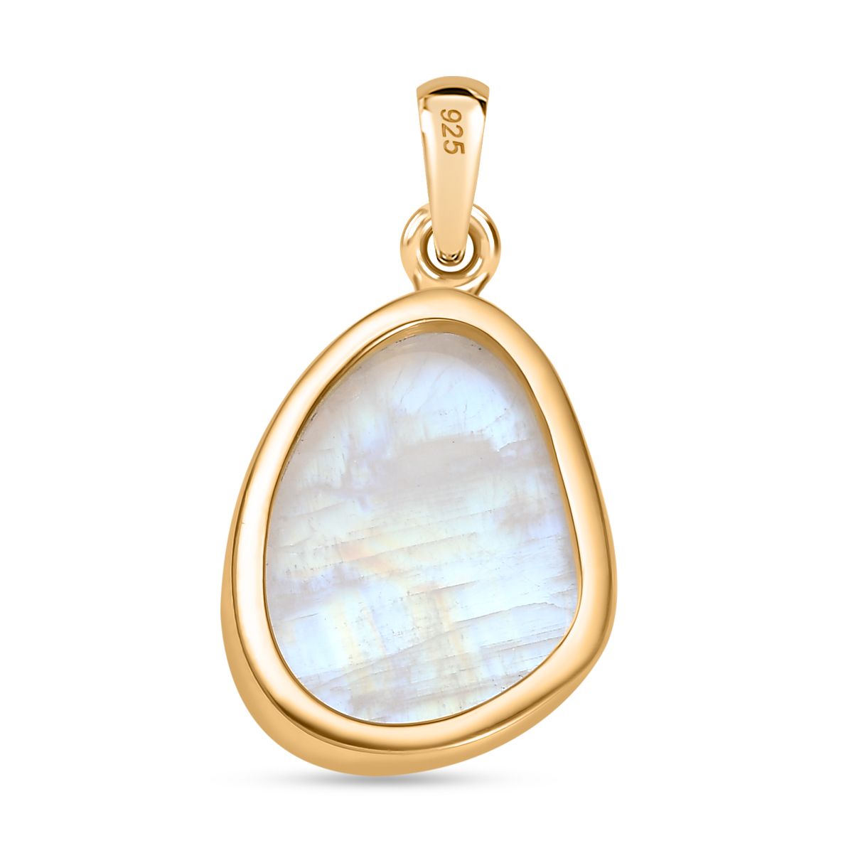 Regenbogen Mondstein Anhänger 925 Silber Gelbgold Vermeil