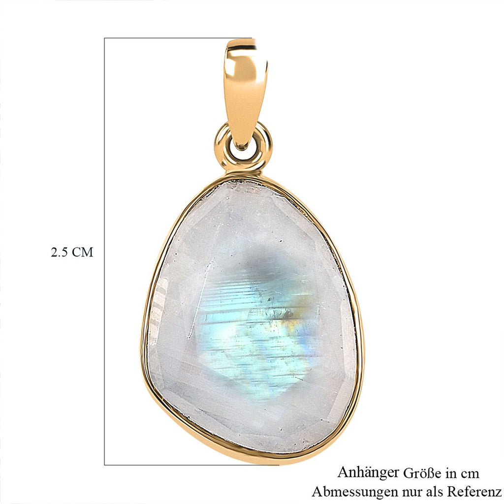 Regenbogen Mondstein Anhänger 925 Silber Gelbgold Vermeil