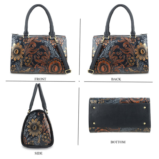 Handbemalte Leder Crossbody Tasche, 31.9 x 6.35 x 19.4 cm, Braun