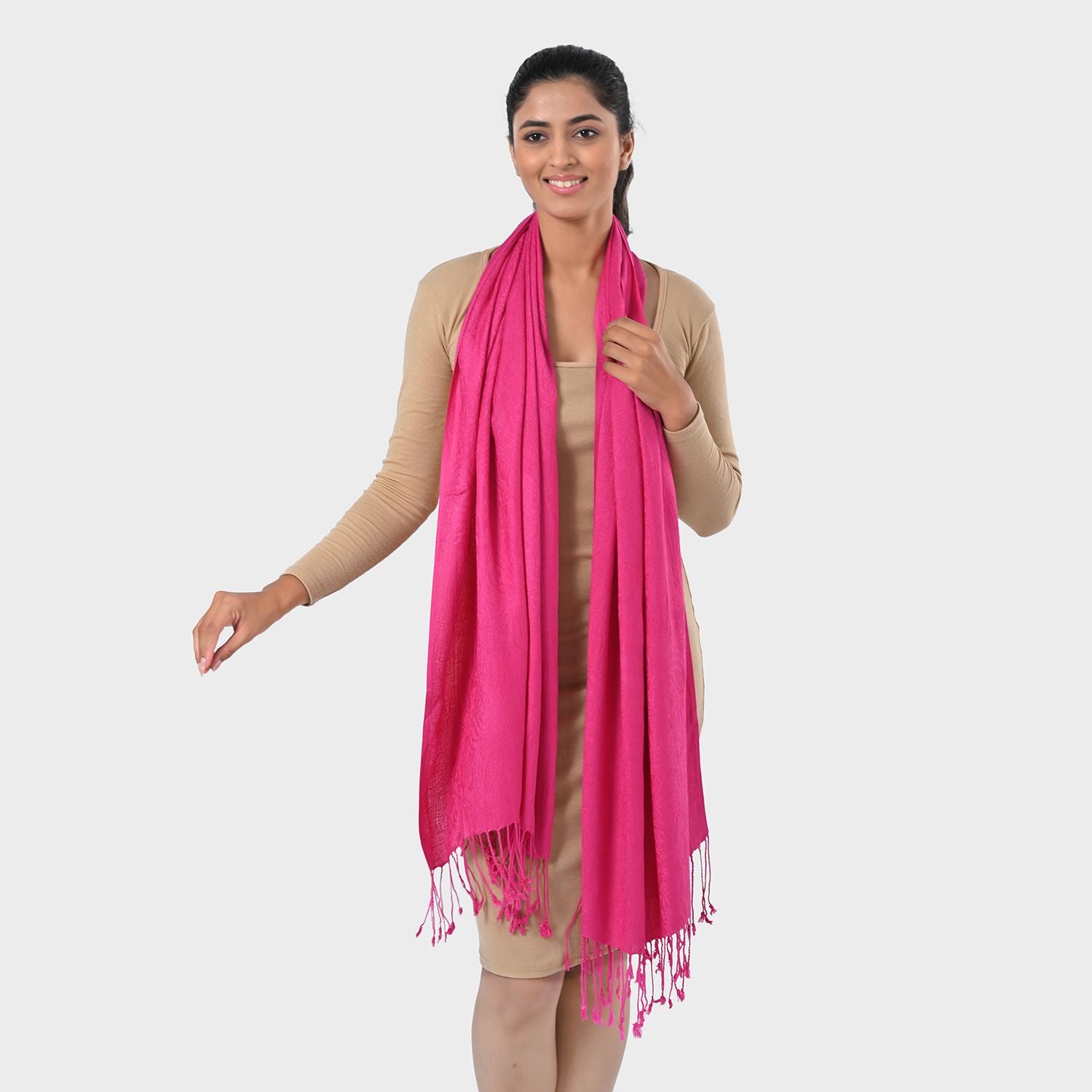 Jacquard-Schal aus Viskose und Geldbörse aus PU-Leder mit RFID-Schutz Rosa