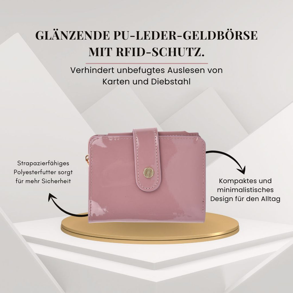 Jacquard-Schal aus Viskose und Geldbörse aus PU-Leder mit RFID-Schutz Rosa