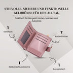 Jacquard-Schal aus Viskose und Geldbörse aus PU-Leder mit RFID-Schutz Rosa
