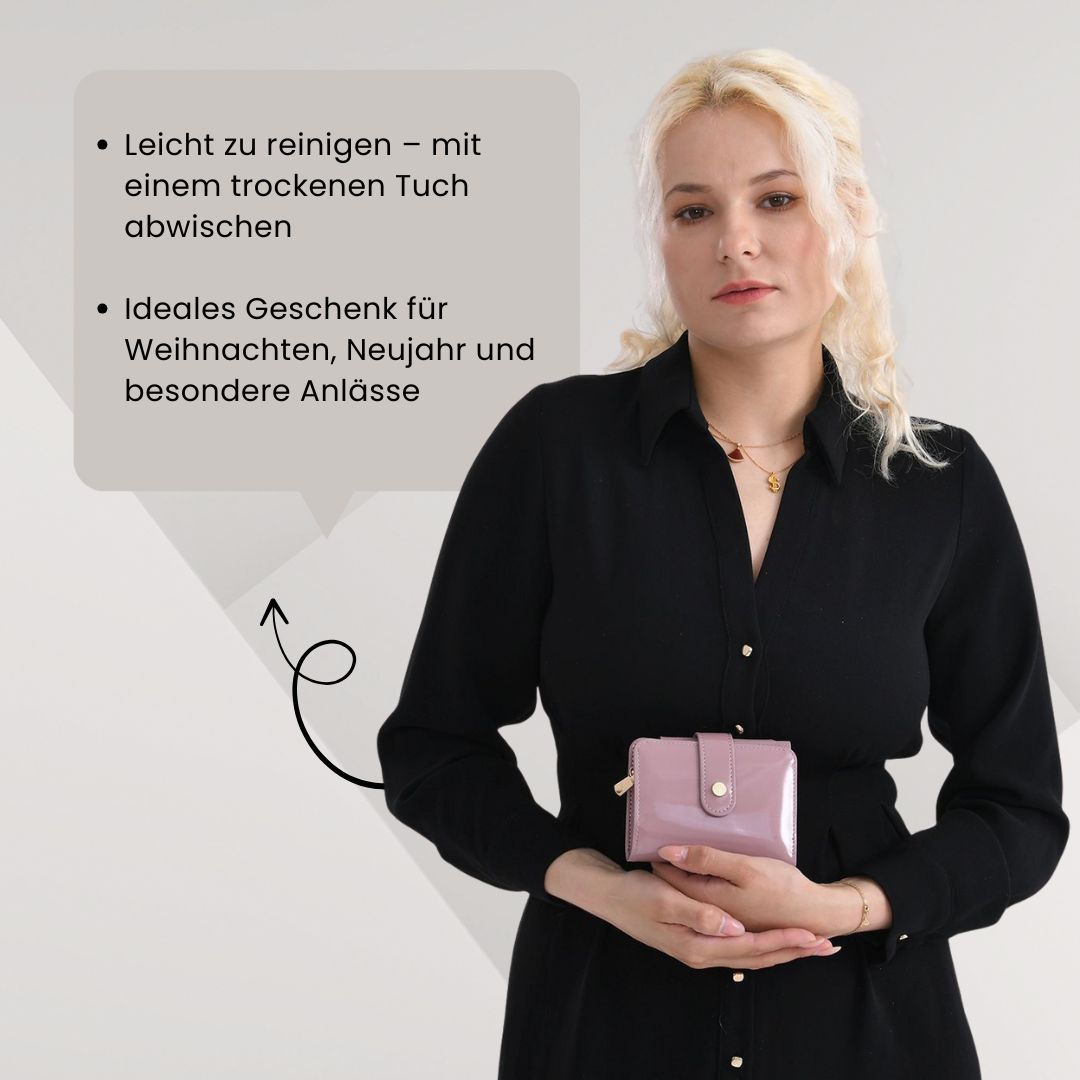 Jacquard-Schal aus Viskose und Geldbörse aus PU-Leder mit RFID-Schutz Rosa
