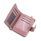 Jacquard-Schal aus Viskose und Geldbörse aus PU-Leder mit RFID-Schutz Rosa