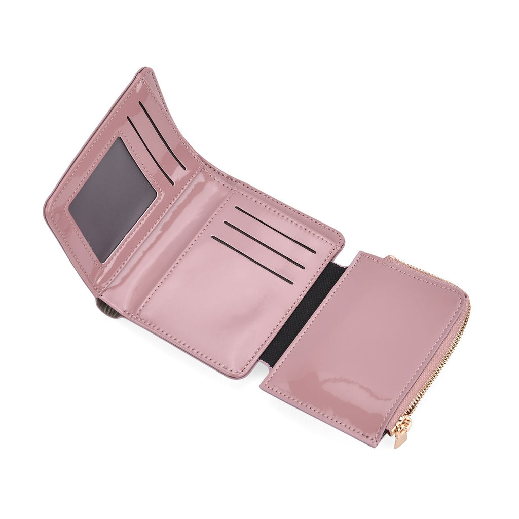 Jacquard-Schal aus Viskose und Geldbörse aus PU-Leder mit RFID-Schutz Rosa