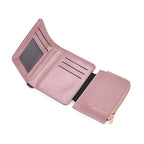 Jacquard-Schal aus Viskose und Geldbörse aus PU-Leder mit RFID-Schutz Rosa