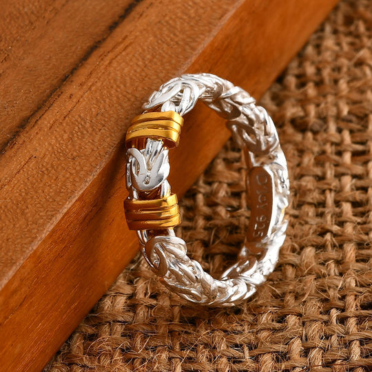 Royal Bali - 925 Silber Zweifarbige Beschichtung Borobudur Ring (Größe 18.00) ca. 5,67g