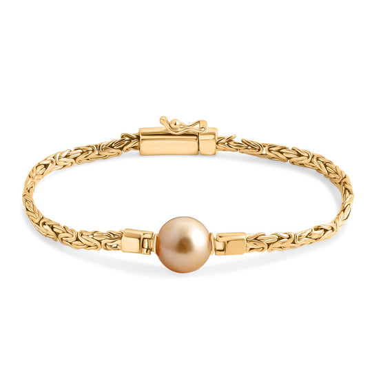 AAA Goldene Südsee Perle (11-12 mm), Lab Grown Diamant Armband ca. 20 cm 925 Silber