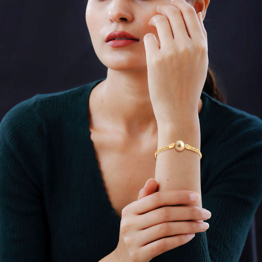 AAA Goldene Südsee Perle (11-12 mm), Lab Grown Diamant Armband ca. 20 cm 925 Silber