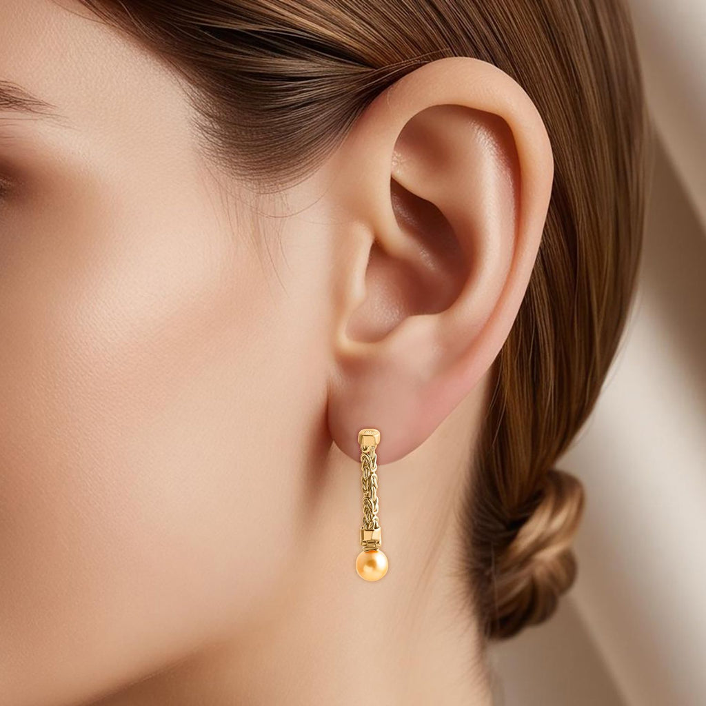 AA Goldene Südsee Perle (8-10 mm) Ohrringe 925 Silber