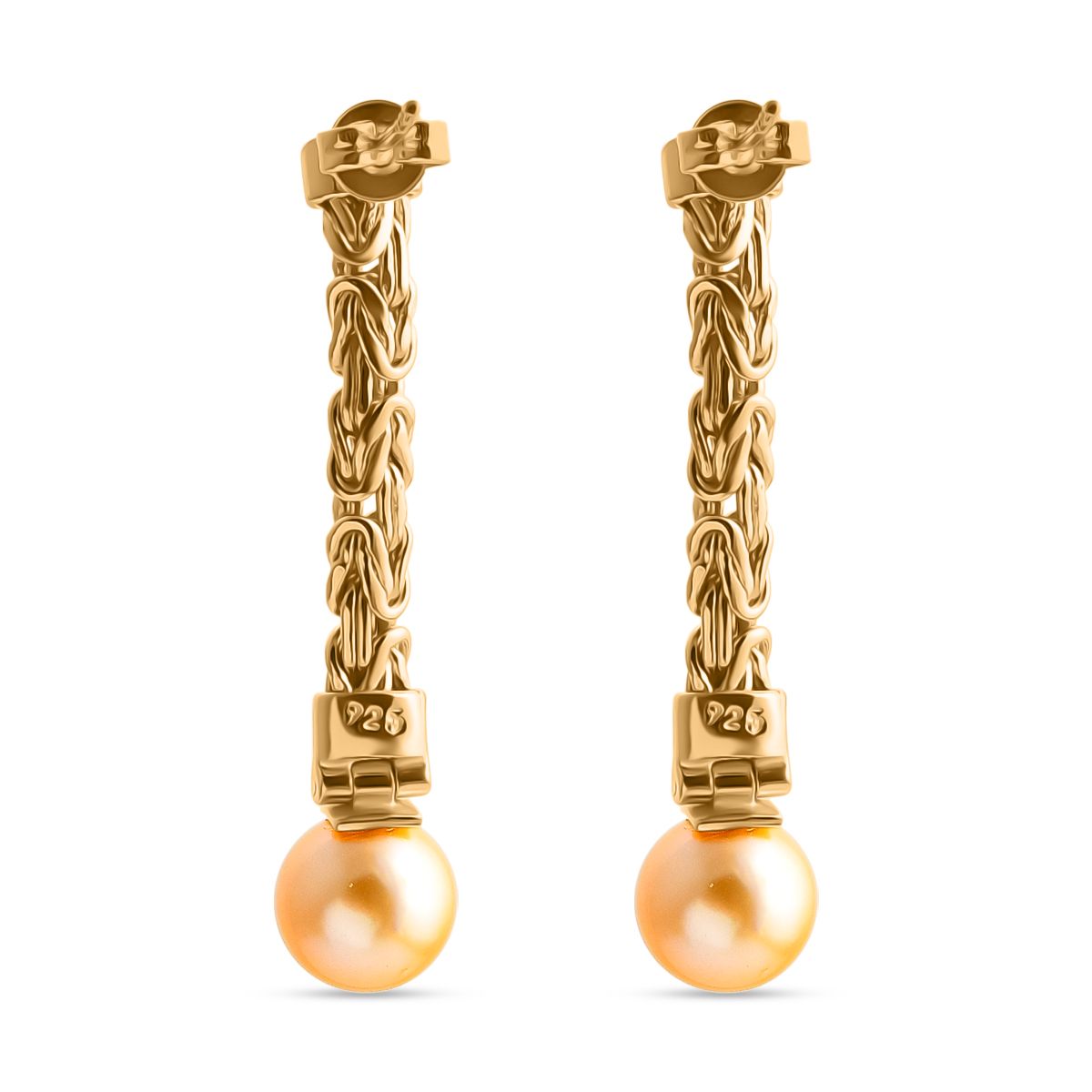 AA Goldene Südsee Perle (8-10 mm) Ohrringe 925 Silber