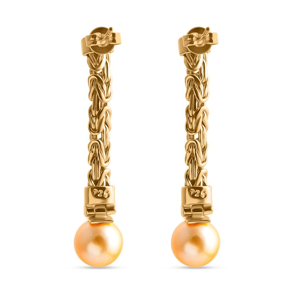 AA Goldene Südsee Perle (8-10 mm) Ohrringe 925 Silber