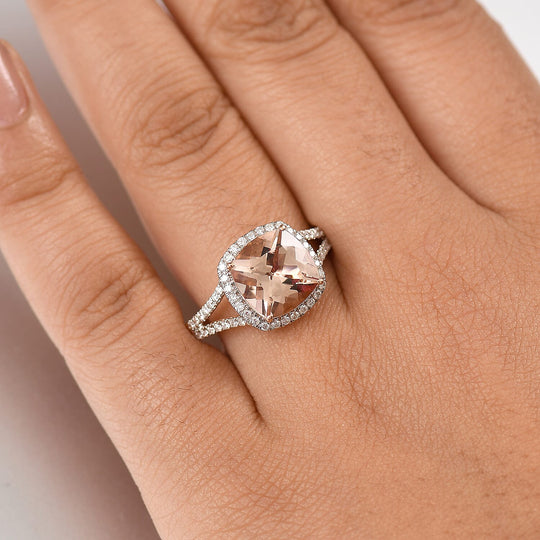 LUXORO AAA Morganit, Weißer Diamant AGI zertifiziert Ring 417 Gold (Größe 19.00) ca. 4.30 ct