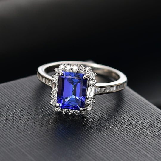 Rhapsody AAAA Tansanit, Weißer Diamant AGI zertifiziert Ring 950 Platin (Größe 17.00) ca. 3.38 ct