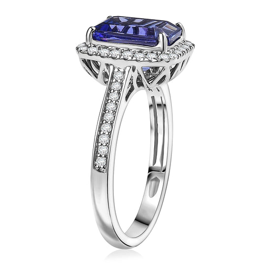 Rhapsody AAAA Tansanit, Weißer Diamant AGI zertifiziert Ring 950 Platin (Größe 16.50) ca. 4.36 ct