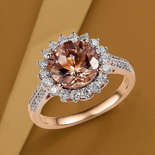 LUXORO AAA Morganit, Weißer Diamant AGI zertifiziert Ring 417 Gold (Größe 19.00) ca. 3.92 ct