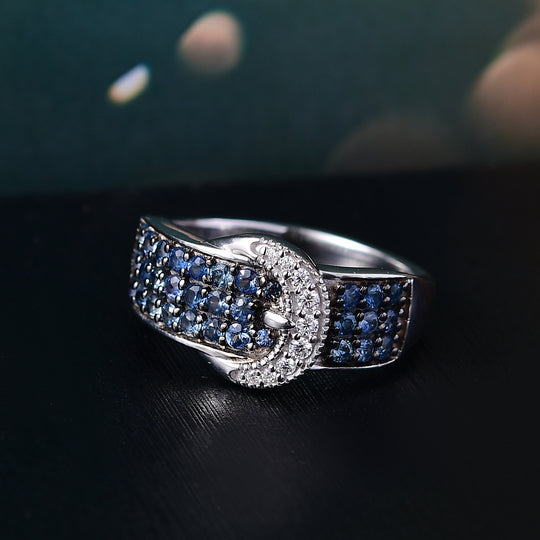 Ceylon-Saphir, Moissanit Ring 925 Silber rhodiniert (Größe 20.00) ca. 0,94 ct