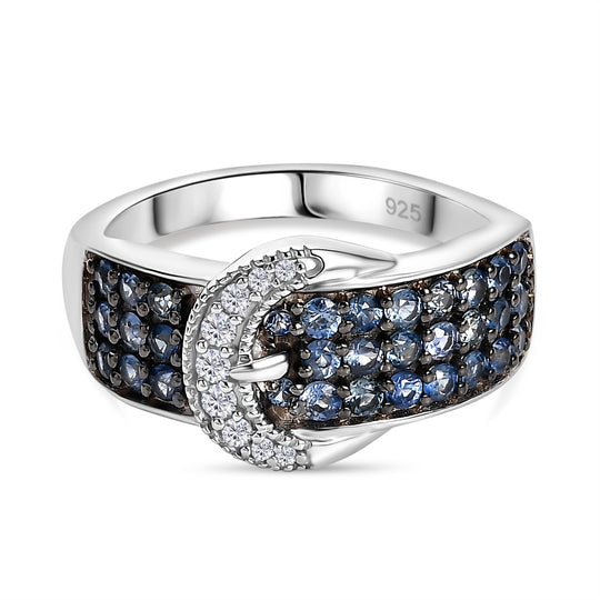 Ceylon-Saphir, Moissanit Ring 925 Silber rhodiniert (Größe 20.00) ca. 0,94 ct
