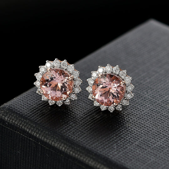 LUXORO AAA Morganit, Weißer Diamant AGI zertifiziert Ohrringe 417 Gold ca. 3.51 ct