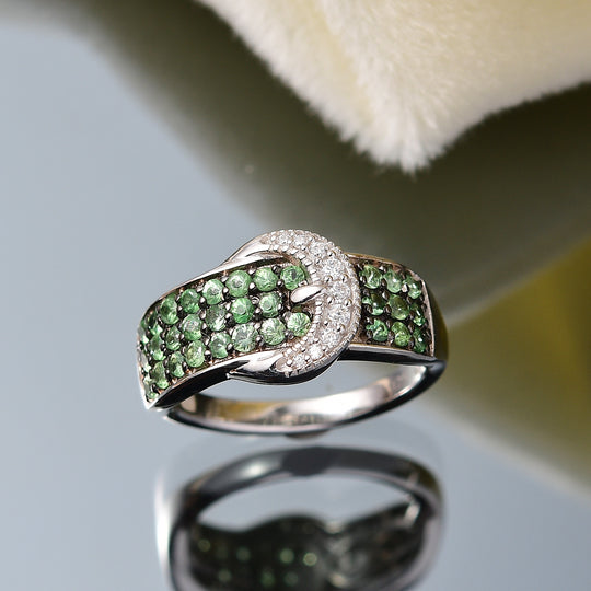 Tsavorite Granat, Moissanit Ring 925 Silber rhodiniert (Größe 21.00) ca. 0,92 ct