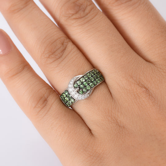 Tsavorite Granat, Moissanit Ring 925 Silber rhodiniert (Größe 21.00) ca. 0,92 ct