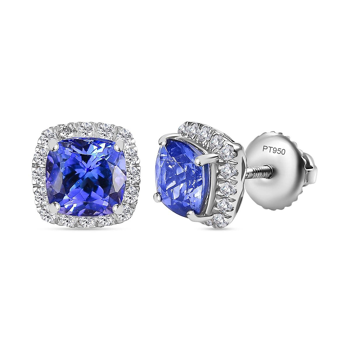 Rhapsody AAAA Tansanit, Weißer Diamant AGI zertifiziert Ohrringe 950 Platin ca. 2.42 ct