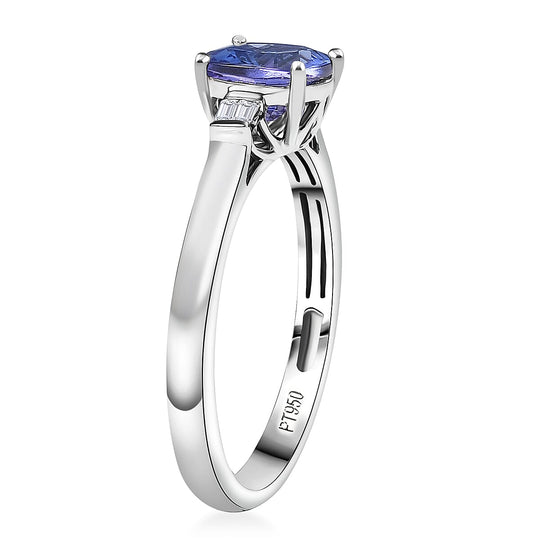 Rhapsody AAAA Tansanit, Weißer Diamant AGI zertifiziert Ring 950 Platin (Größe 17.00) ca. 2.06 ct