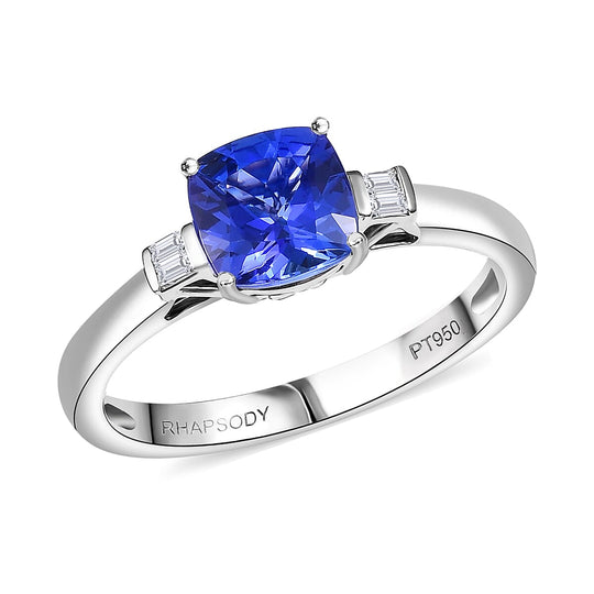 Rhapsody AAAA Tansanit, Weißer Diamant AGI zertifiziert Ring 950 Platin (Größe 17.00) ca. 2.06 ct