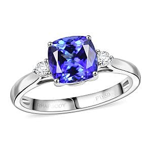 Rhapsody AAAA Tansanit, Weißer Diamant AGI zertifiziert Ring 950 Platin (Größe 19.00) ca. 2.69 ct