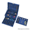 3-schichtige Schmuckbox aus Samt mit 5 Silberputztüchern in Dunkelblau, 24,5x17x11,5cm