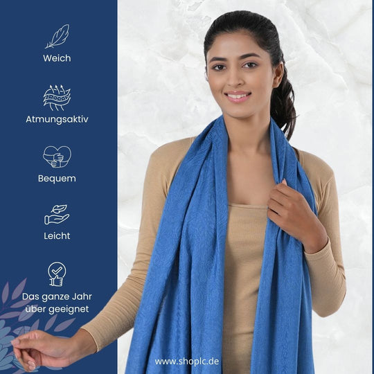 Jacquard-Schal aus Viskose mit Fransen 70 x 195 cm, Blau