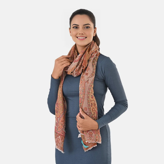 CLOSE OUT DEAL - Jacquard gewebter Paisley Stola, 82% hochwertiger Merino Wolle 18% Maulbeerenseide, 70 x 200 cm, Hellblau