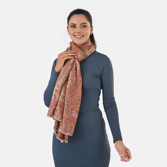 CLOSE OUT DEAL - Jacquard gewebter Paisley Stola, 82% hochwertiger Merino Wolle 18% Maulbeerenseide, 70 x 200 cm, Hellblau